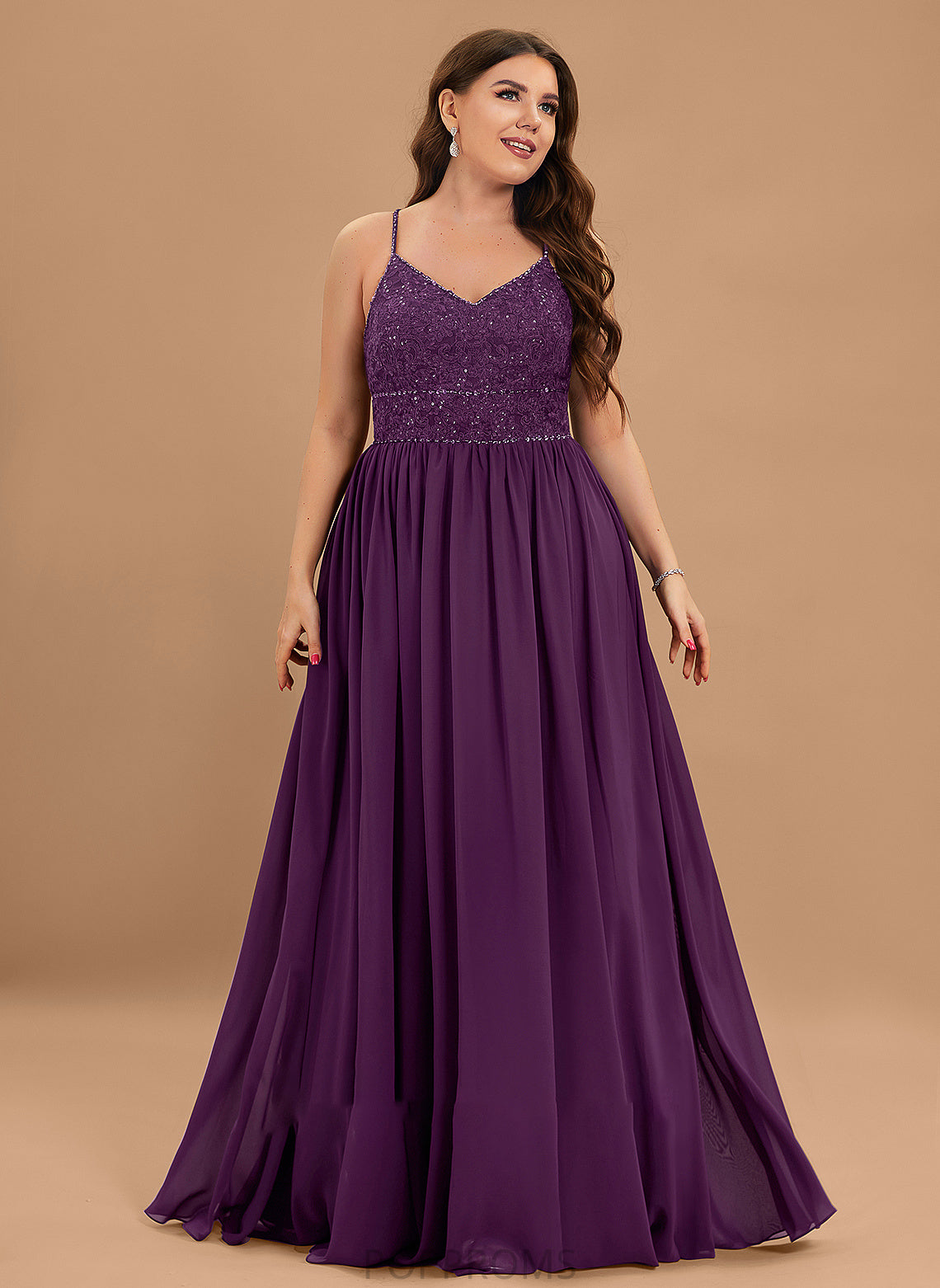 V-neck With Floor-Length Aylin Sequins Prom Dresses Lace Chiffon Beading A-Line