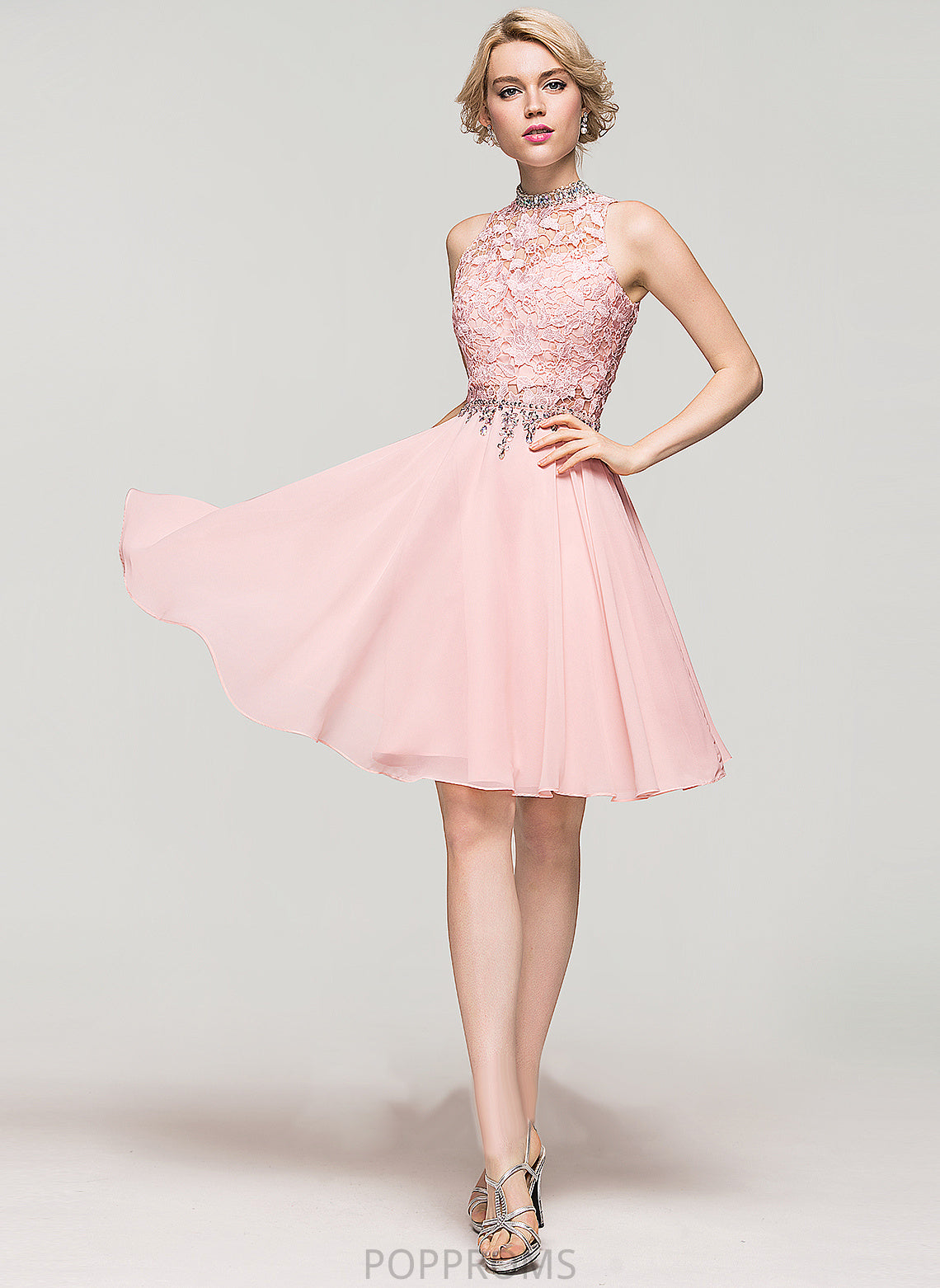 Lace Sequins Homecoming Dresses Knee-Length Neck Chiffon Jess High Dress Beading Homecoming With A-Line