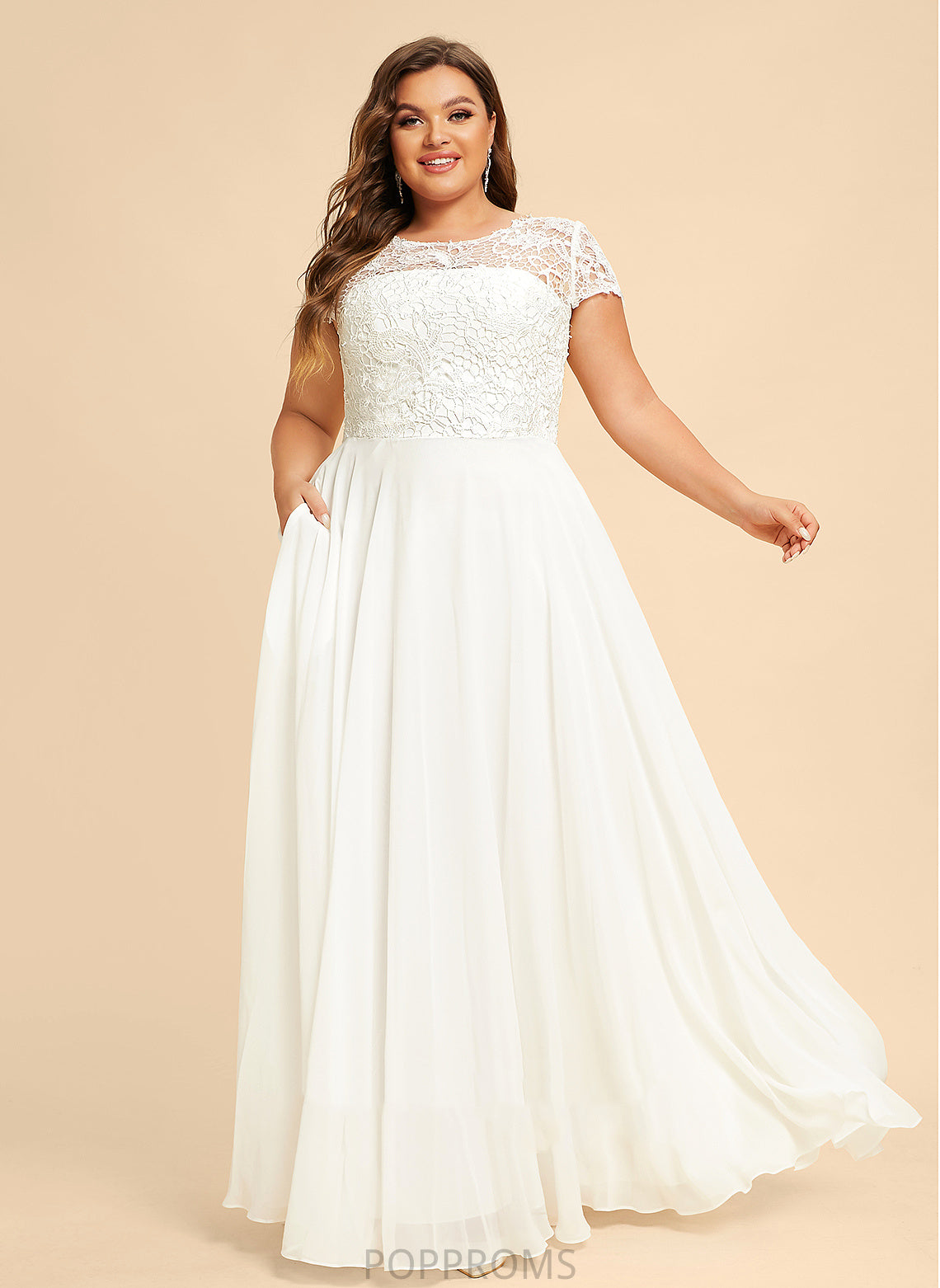 Chiffon Scoop Salma Wedding Dress Floor-Length A-Line Wedding Dresses Lace