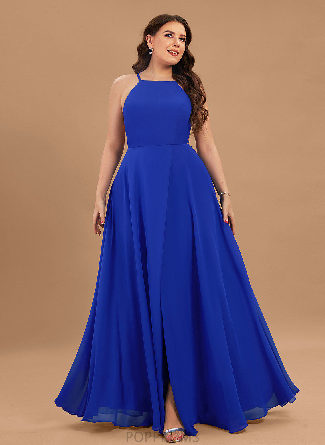 Kim Front Prom Dresses Split Floor-Length Scoop Neck A-Line With Chiffon