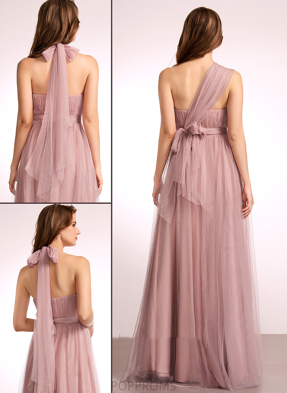 Floor-Length Tulle Neckline Off-the-Shoulder Fabric Length One-Shoulder Silhouette A-Line V-neck Straps Kristina Bridesmaid Dresses