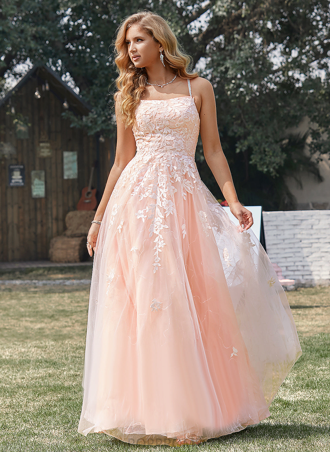 Ball-Gown/Princess Prom Dresses Alexia Square Floor-Length Sequins With Tulle Lace