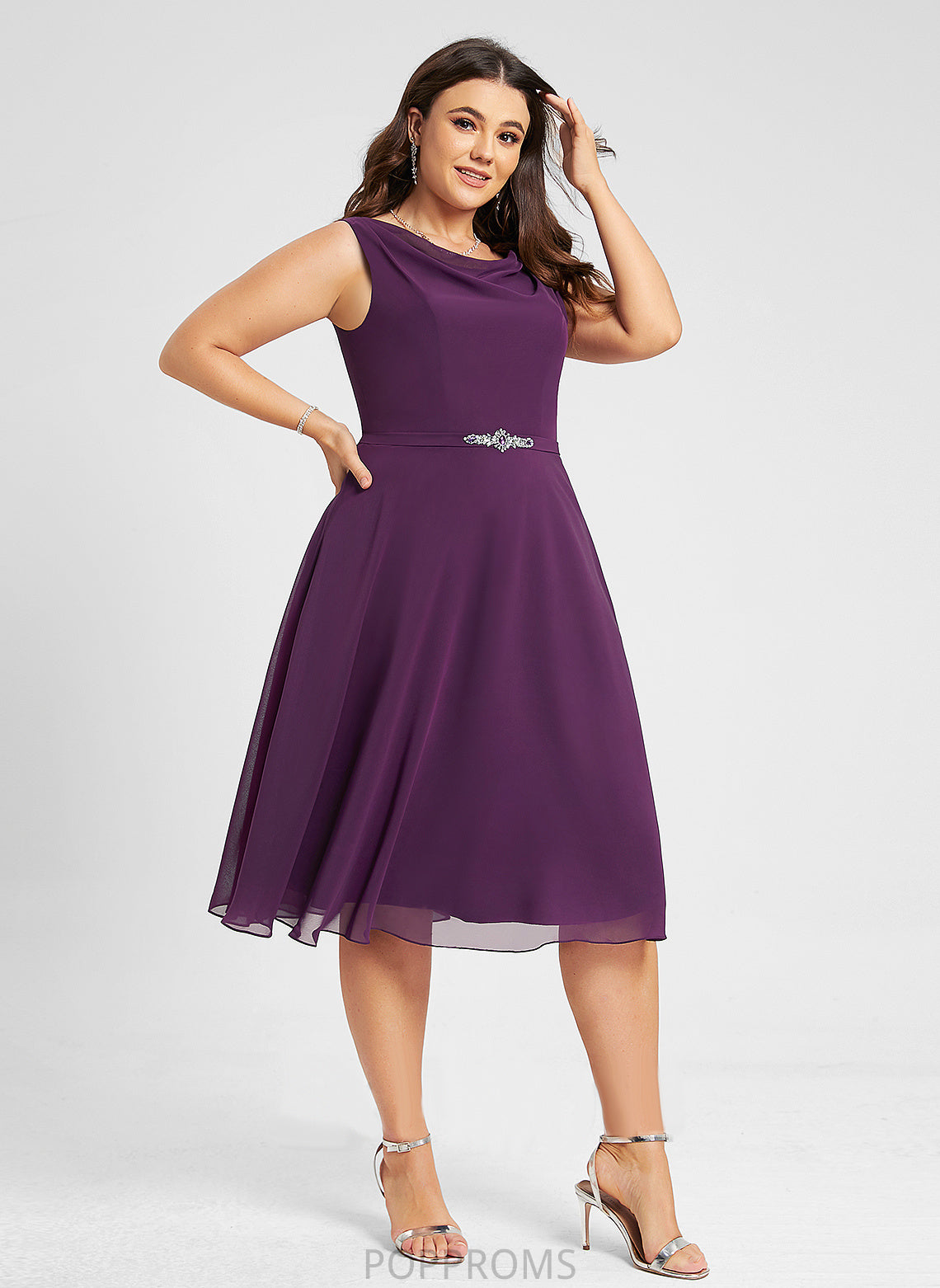 Yvonne Cocktail With Beading Cocktail Dresses Neck Chiffon Knee-Length Dress Cowl Sequins A-Line