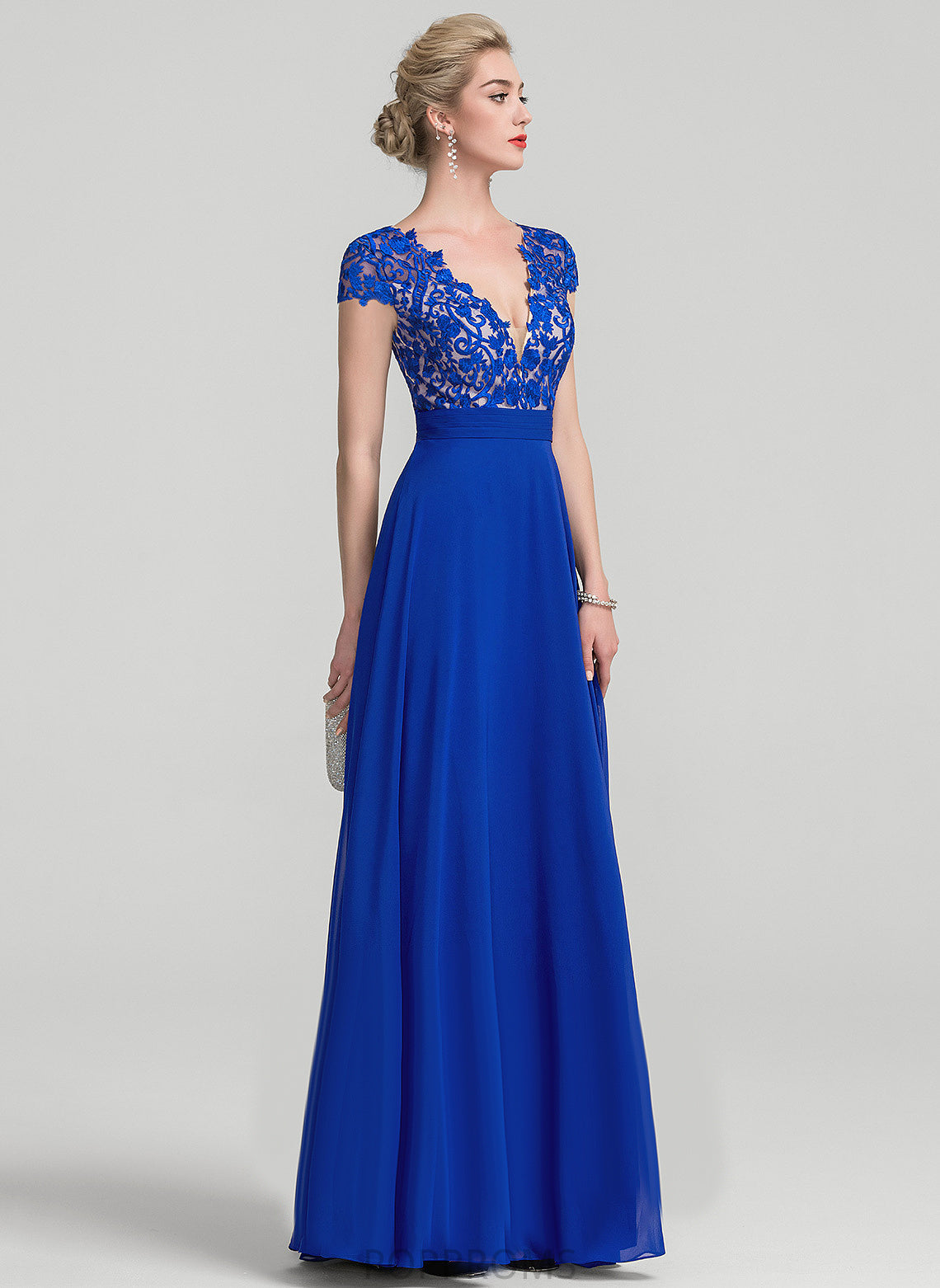 Chiffon V-neck Prom Dresses Lace A-Line Floor-Length Lily