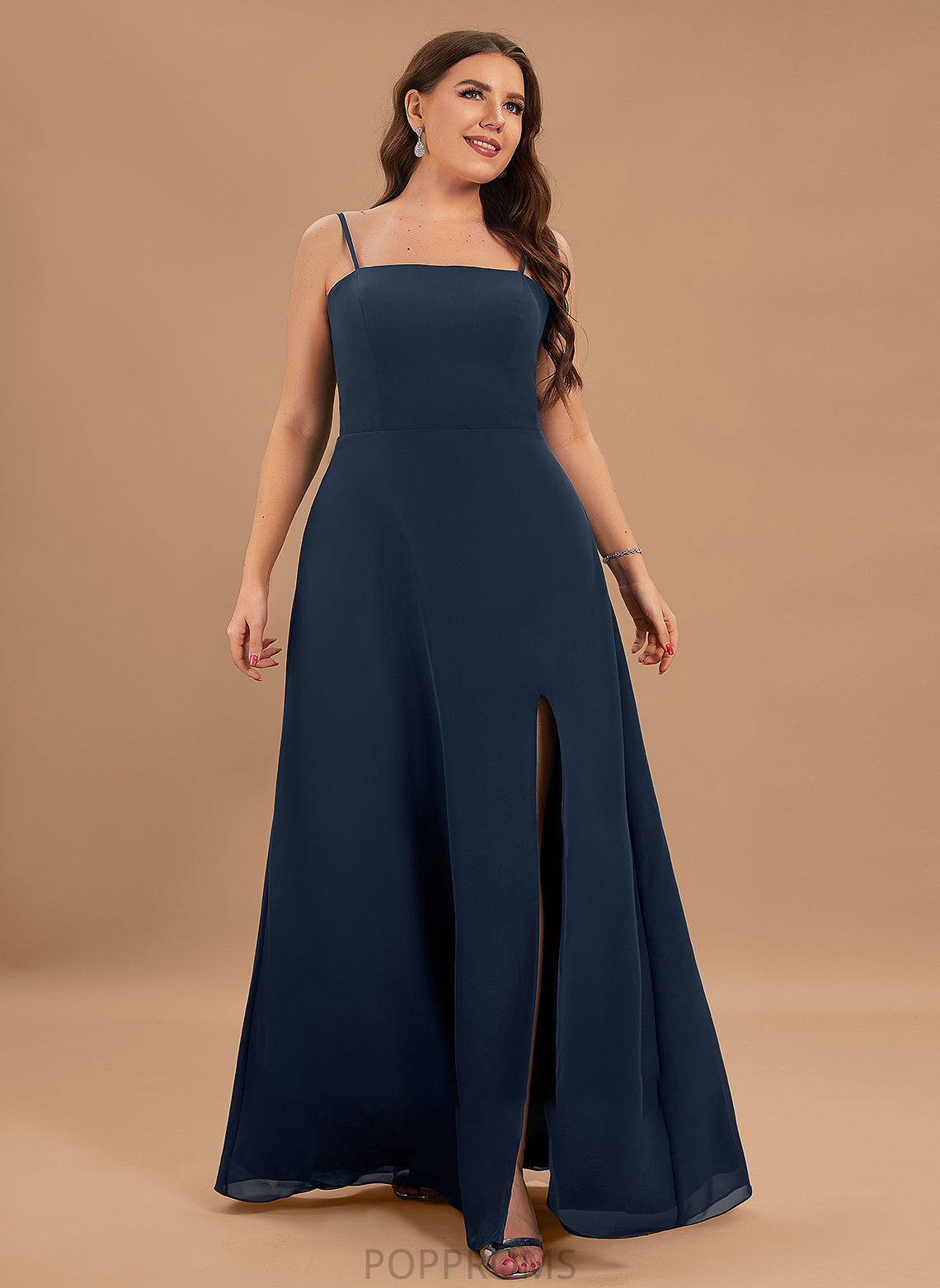 Floor-Length Square Prom Dresses Chiffon A-Line With Alison Front Neckline Split