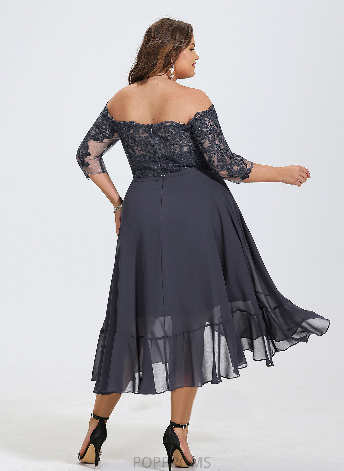 Off-the-Shoulder Cocktail Dresses With A-Line Asymmetrical Nancy Cocktail Lace Chiffon Sequins Dress