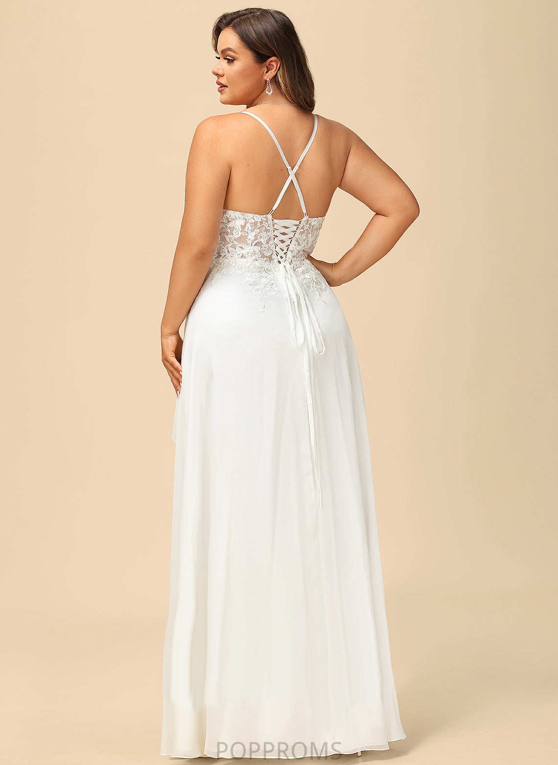 With Sequins Wedding Dress Lucinda Chiffon Lace A-Line Wedding Dresses Floor-Length V-neck