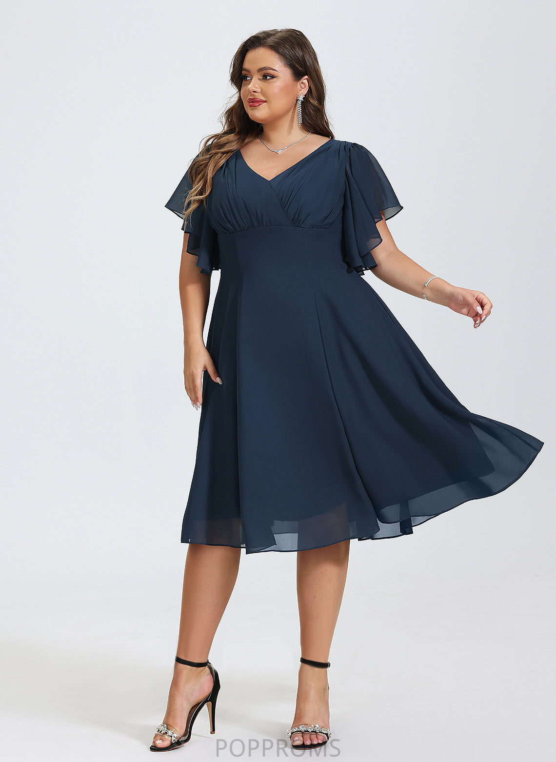 V-neck A-Line Cocktail Dresses Cocktail Chiffon Knee-Length Dress Alexa