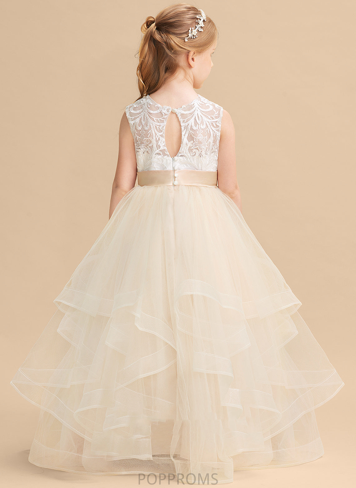 Floor-length Tulle/Lace Flower Girl Dresses Neck - Scoop Flower Ball-Gown/Princess Isabela Sleeveless Dress Girl