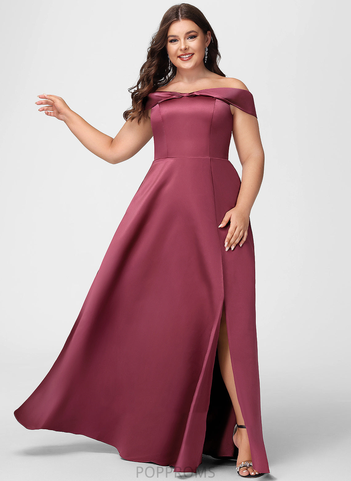 Neckline Off-the-Shoulder A-Line Embellishment Length SplitFront Floor-Length Silhouette Fabric Rayne Natural Waist Sleeveless Bridesmaid Dresses