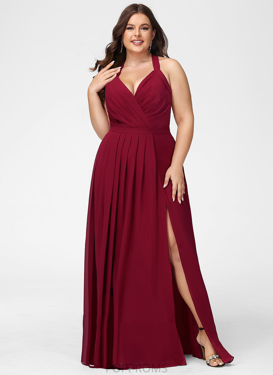 Floor-Length Silhouette Length Neckline Fabric Straps A-Line V-neck Simone Natural Waist Sheath/Column Sleeveless Bridesmaid Dresses