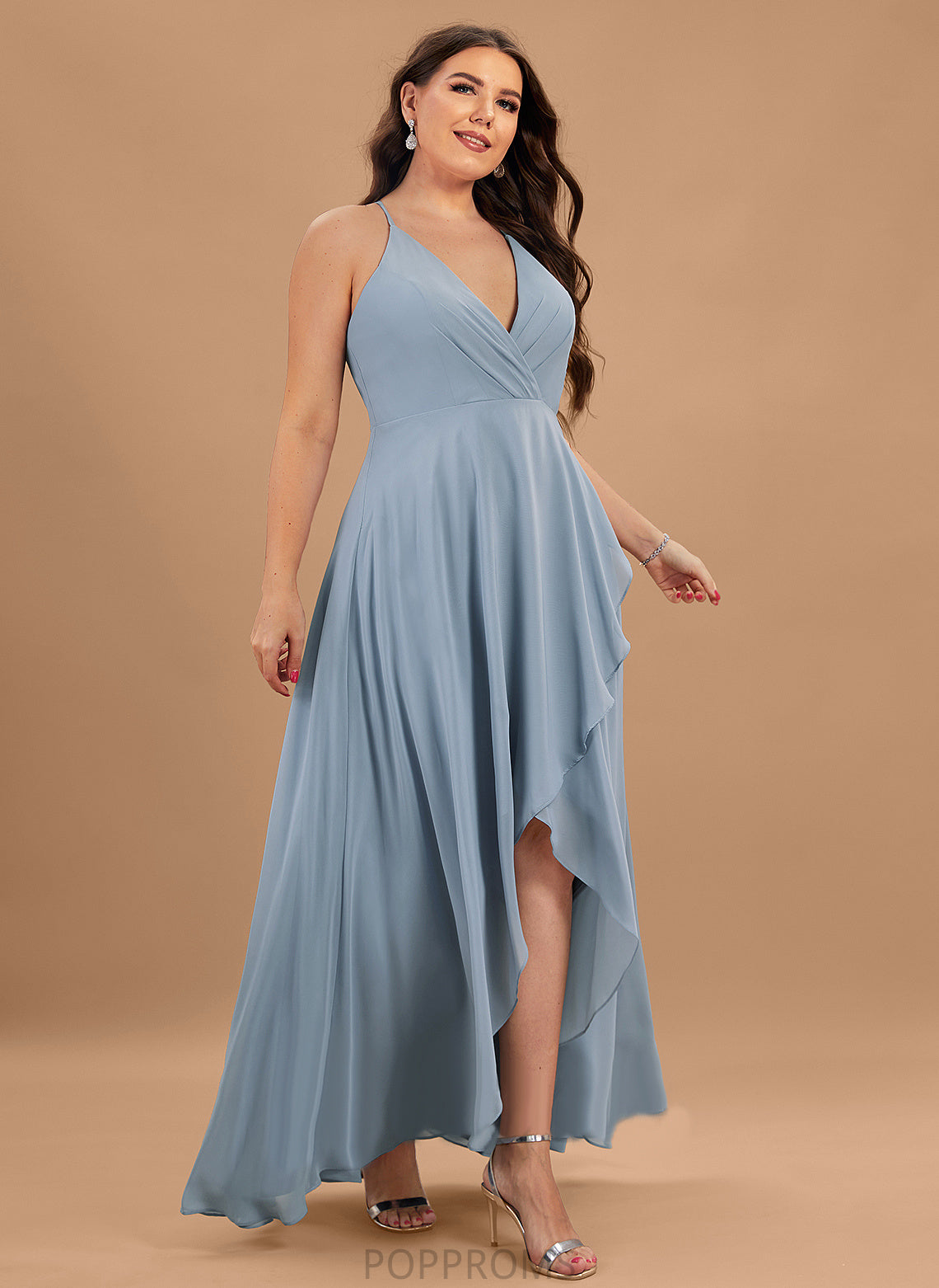 Neckline Length Asymmetrical A-Line Silhouette V-neck Straps Fabric Mareli Sleeveless Natural Waist Floor Length Bridesmaid Dresses