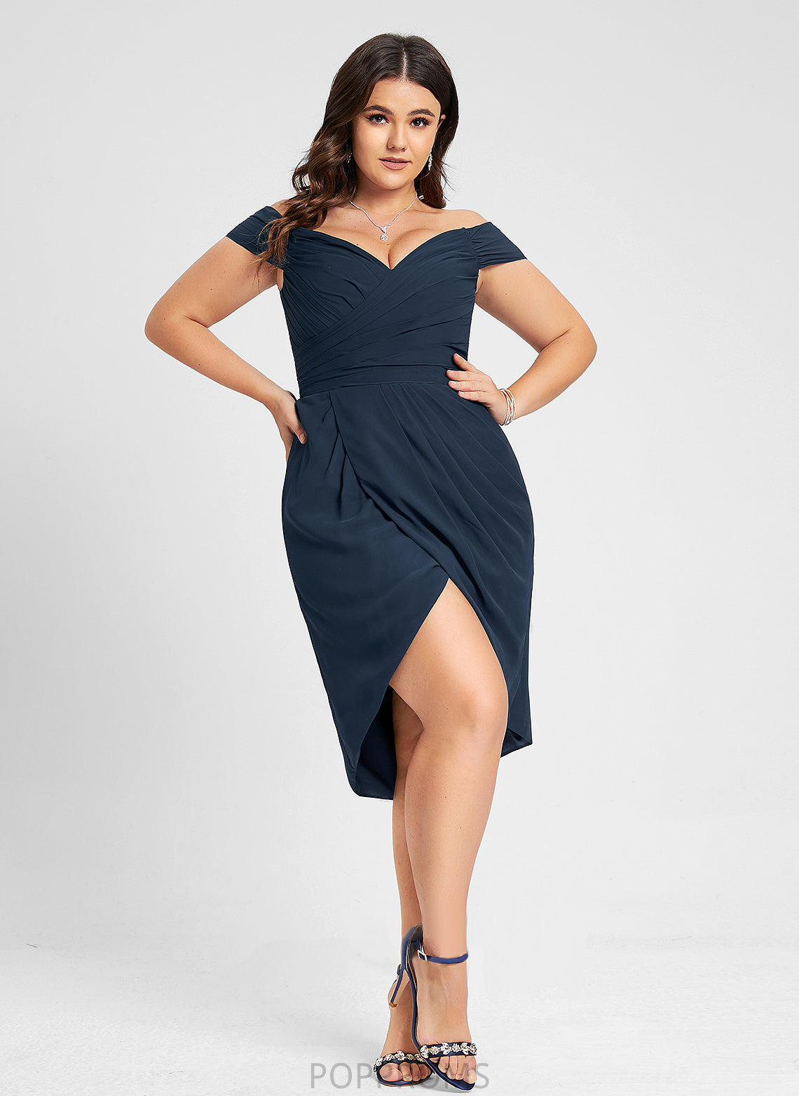 Cocktail Ruffle Cocktail Dresses Dress Chiffon Delilah Sheath/Column Off-the-Shoulder With Asymmetrical