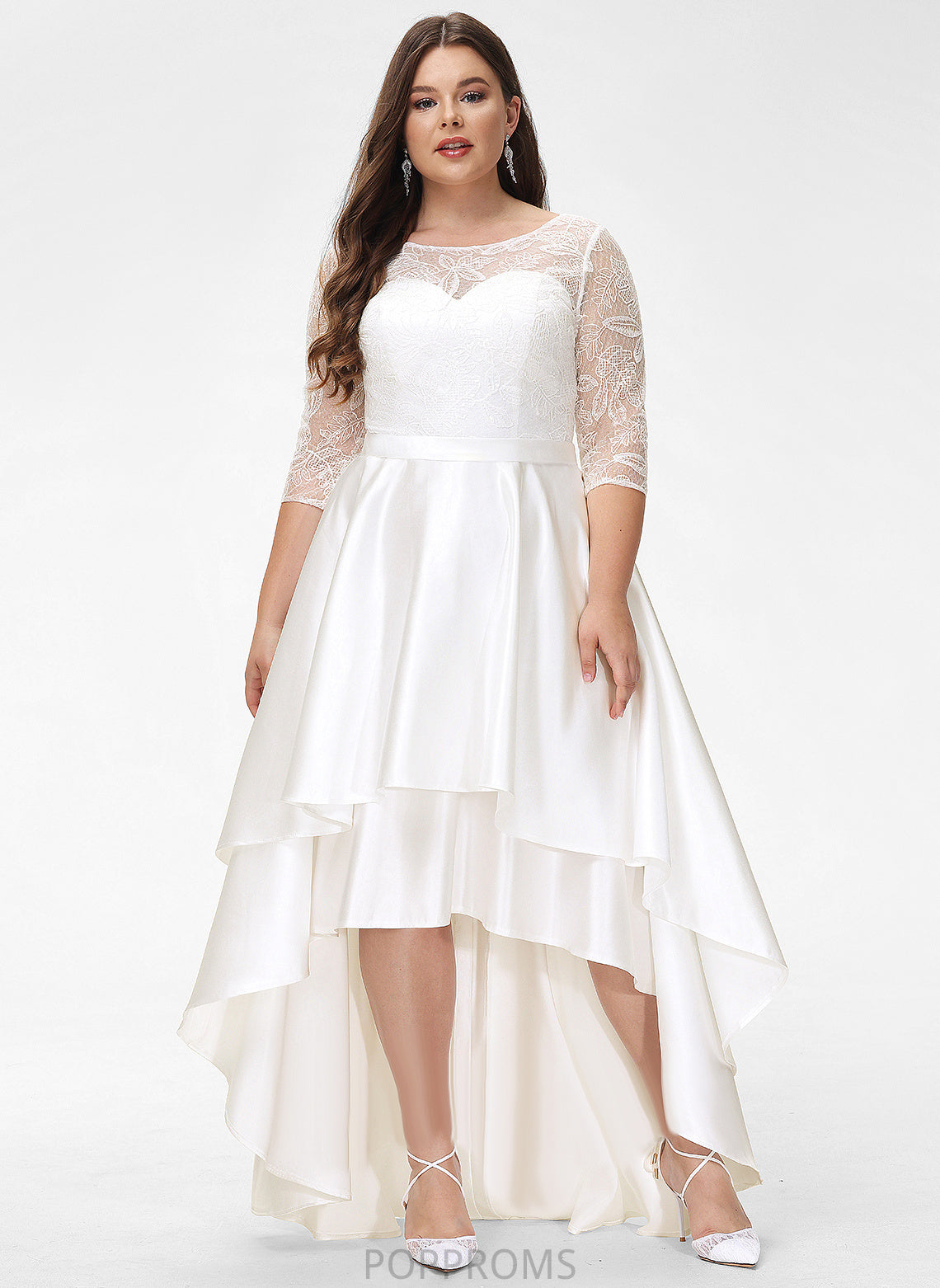 A-Line Satin Wedding Dresses Dress Asymmetrical Lace Scoop Aryanna Wedding