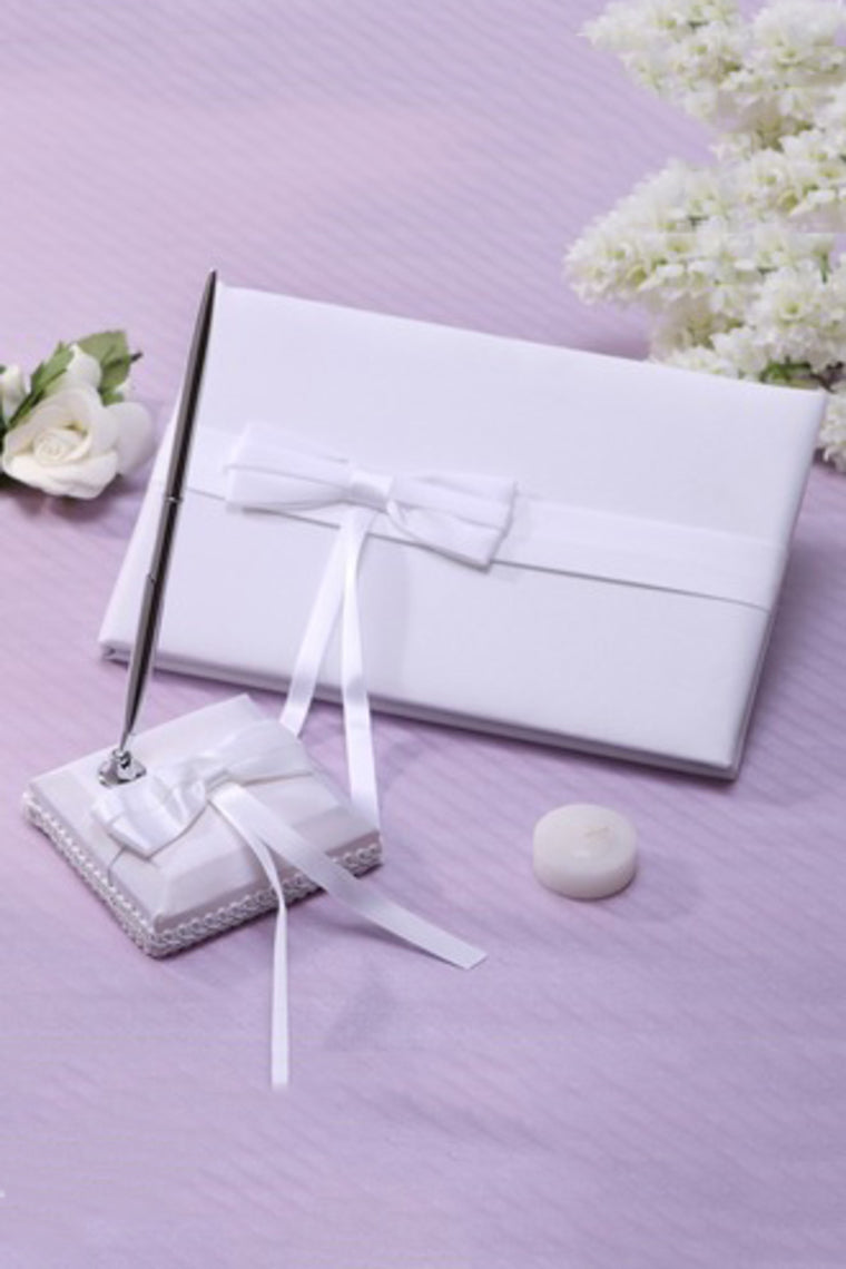 Elegant Ribbons/Bow Guestbook & Pen Set