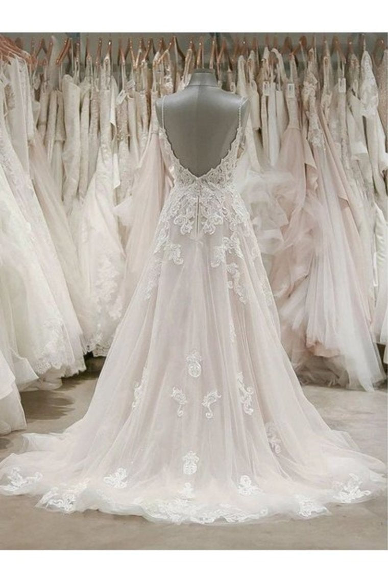 Sweetheart Tulle A Line Appliques Wedding Dresses, Beach Wedding Gown