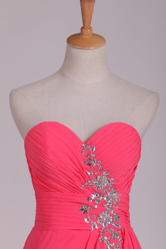 2024 Prom Dresses Sheath/Column Sweetheart Asymmetrical With Beading Chiffon