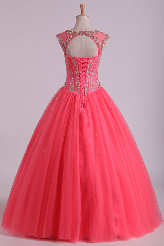 2024 Open Back Quinceanera Dresses Scoop With Embroidery & Beading Floor Length