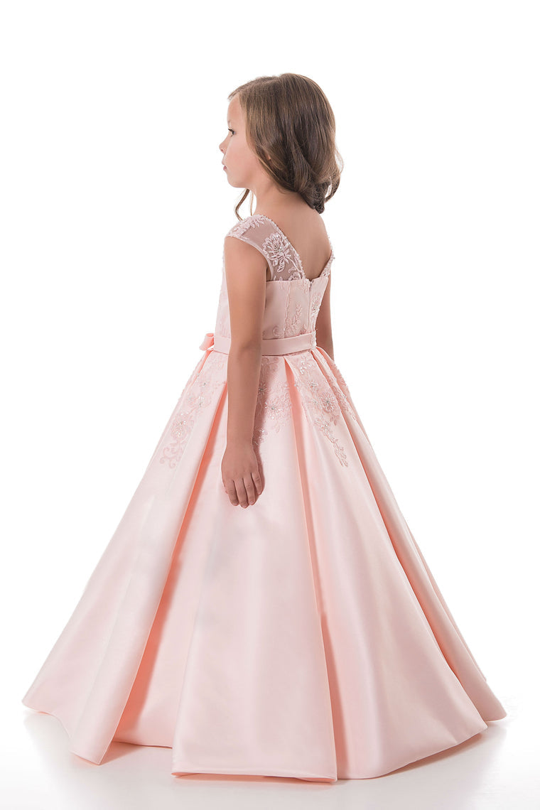 2024 A Line Flower Girl Dresses Scoop Satin With Applique And Sash  Floor Length