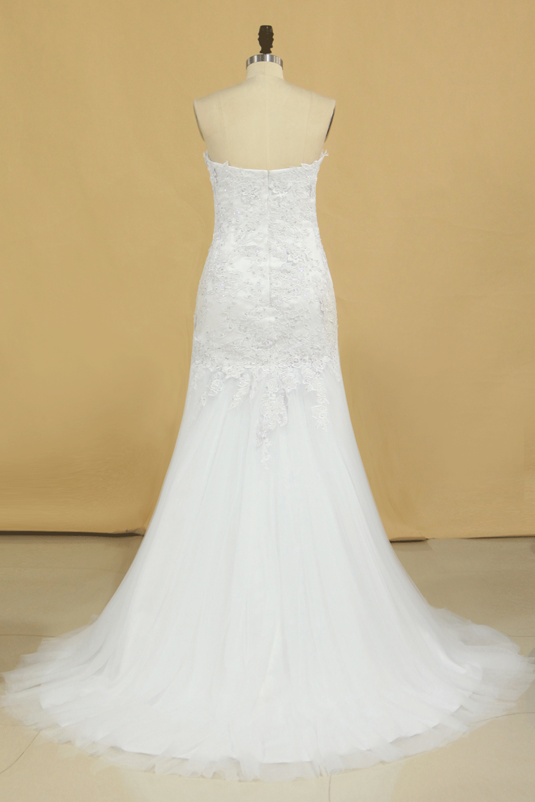 2024 Sweetheart Wedding Dresses Tulle Mermaid/Trumpet With Applique