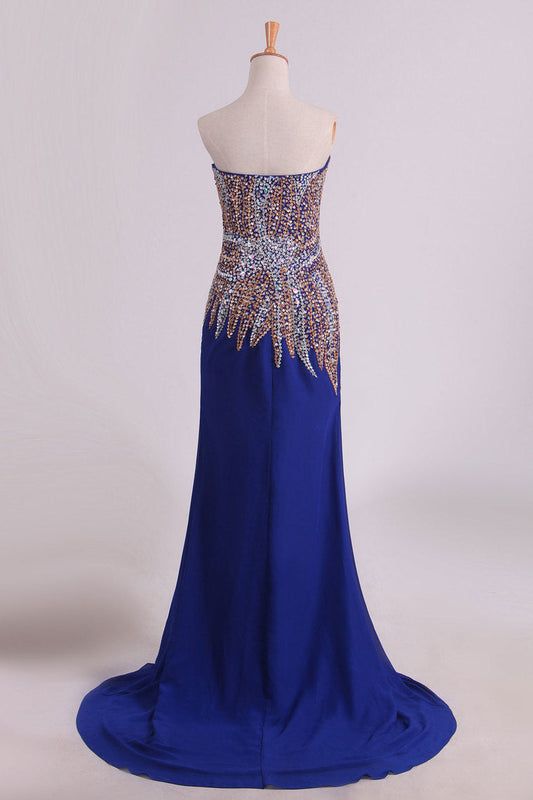 2024 New Arrival Chiffon Prom Dresses Sheath/Column With Beading Court Train