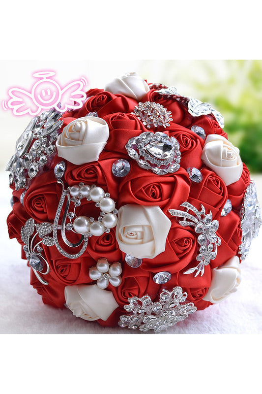 Romantic Round Satin/Rhinestone Bridal Bouquets