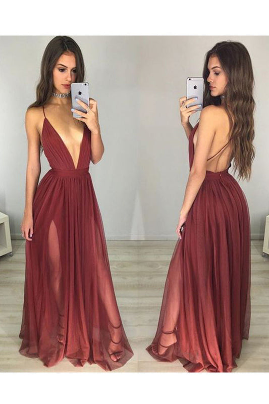 2024  Spaghetti Straps A Line Evening Dresses Tulle With Slit