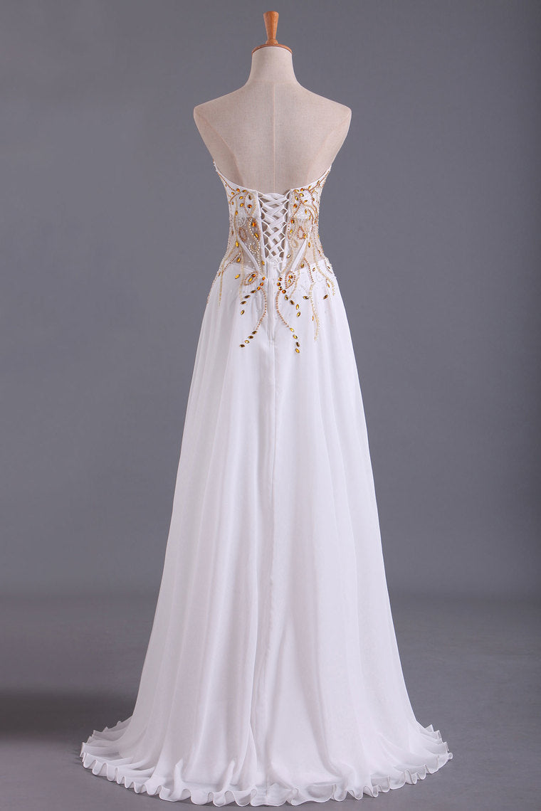 2024 Sweetheart Prom Dresses A Line Chiffon With Beading Floor Length