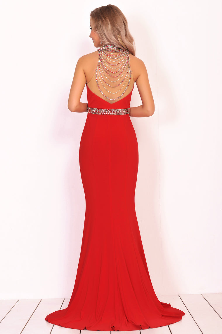 2024 Prom Dresses Mermaid High Neck Spandex With Beading Sweep Train