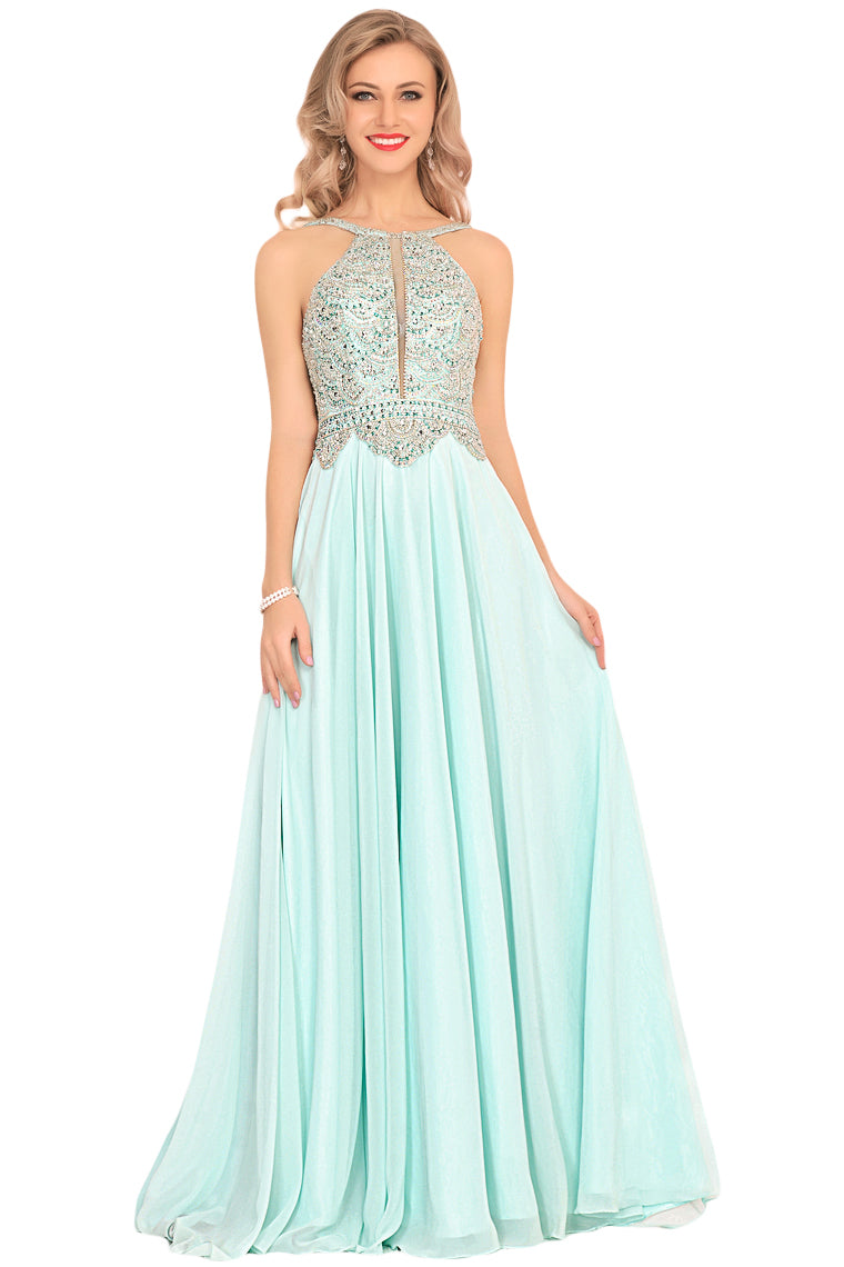 2024 A Line Chiffon Spaghetti Straps Prom Dresses With Beading Floor Length