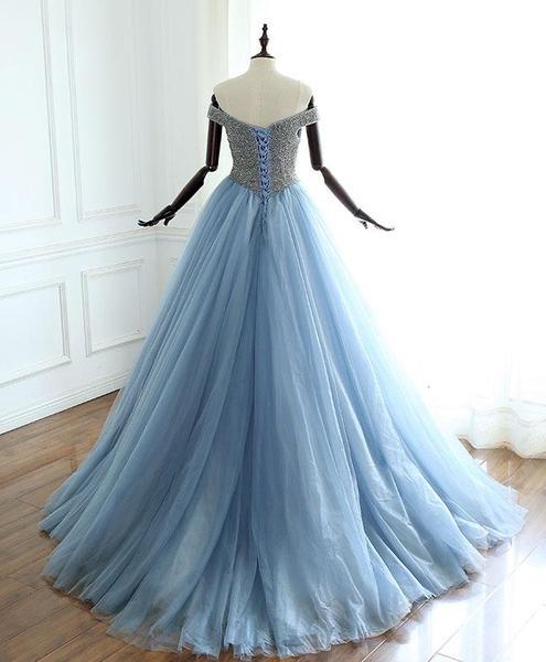 Sweethrart Off the Shoulder With Tulle Ball Gown Long Prom Dresses