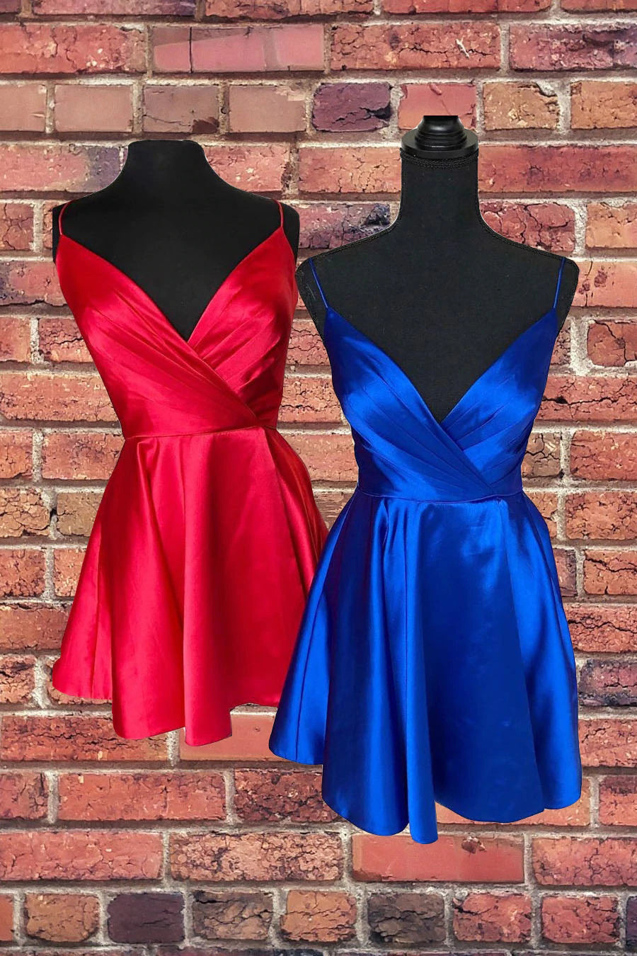 V-Neck Spaghetti Straps Stain Homecoming Dresses