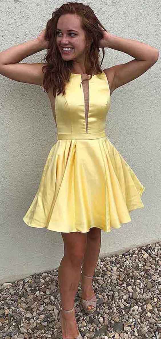 Sleeveless Satin A Line Knee Length Homecoming Dresses