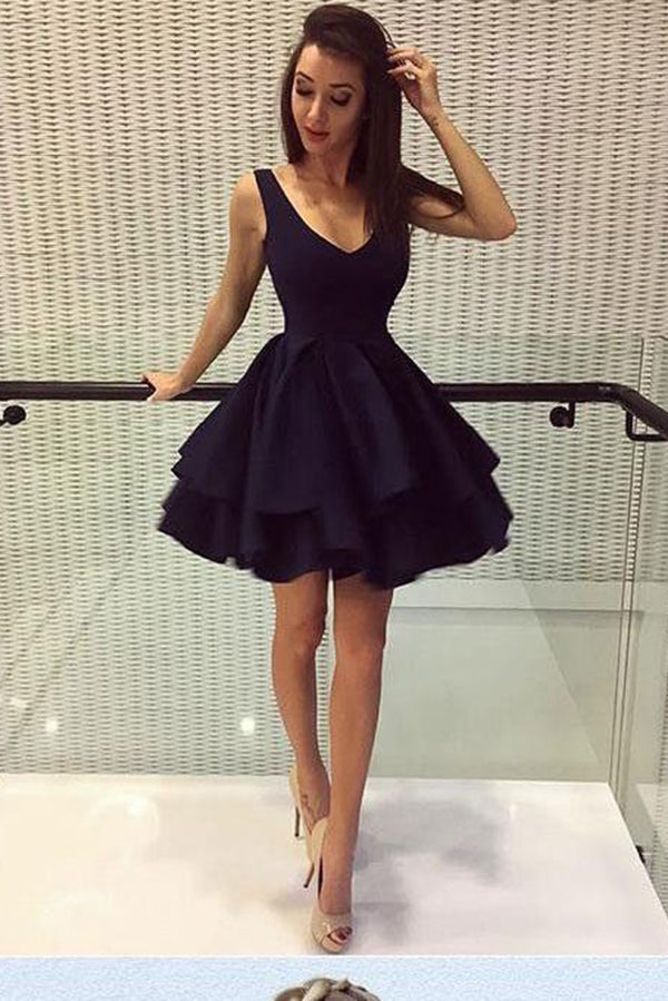 Cute V Neck Open Back A Line Knee Length Homecoming Dresses