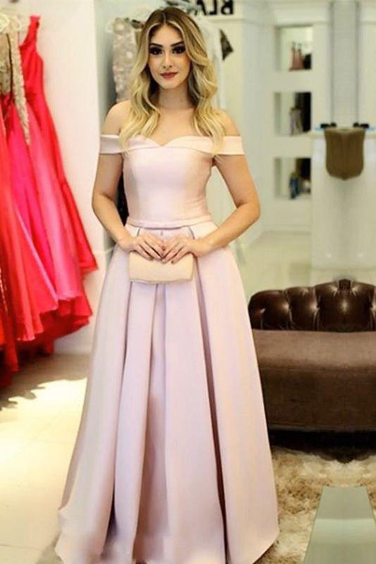 Sexy Off-the-shoulder Ruffles Satin Long Prom Dresses