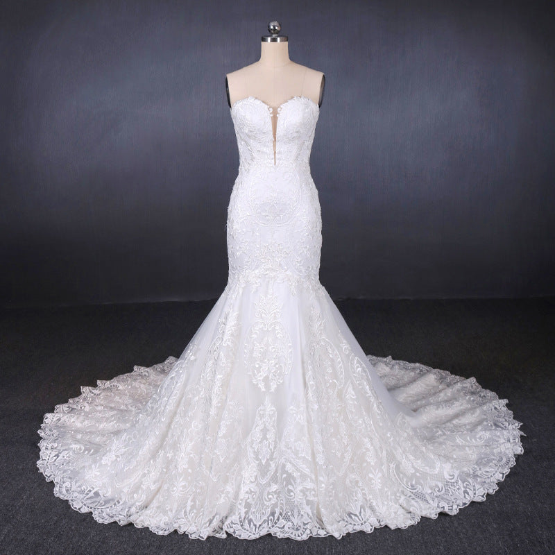 Unique Mermaid Ivory Lace Long Sweetheart Wedding Dresses Wedding Gowns