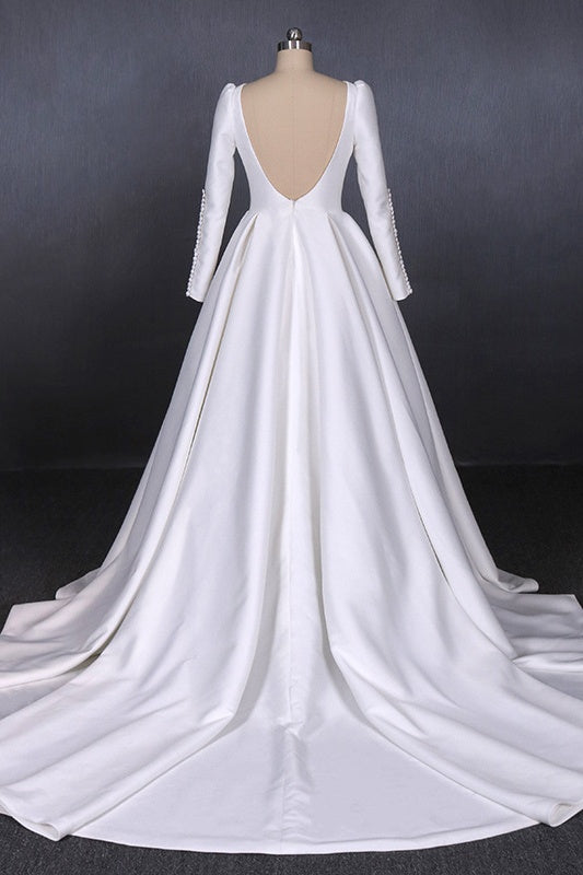 Vintage Backless White Wedding Dresses With Sleeves Elegant Wedding Gowns