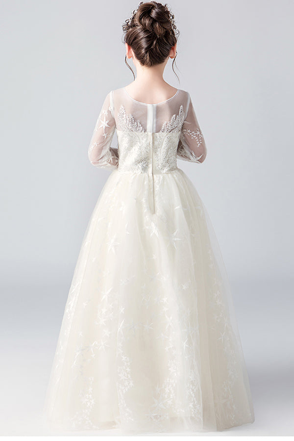 Sparkly Round Neck Long Sleeves With Sequins Floor Length Flower Girl Dresses