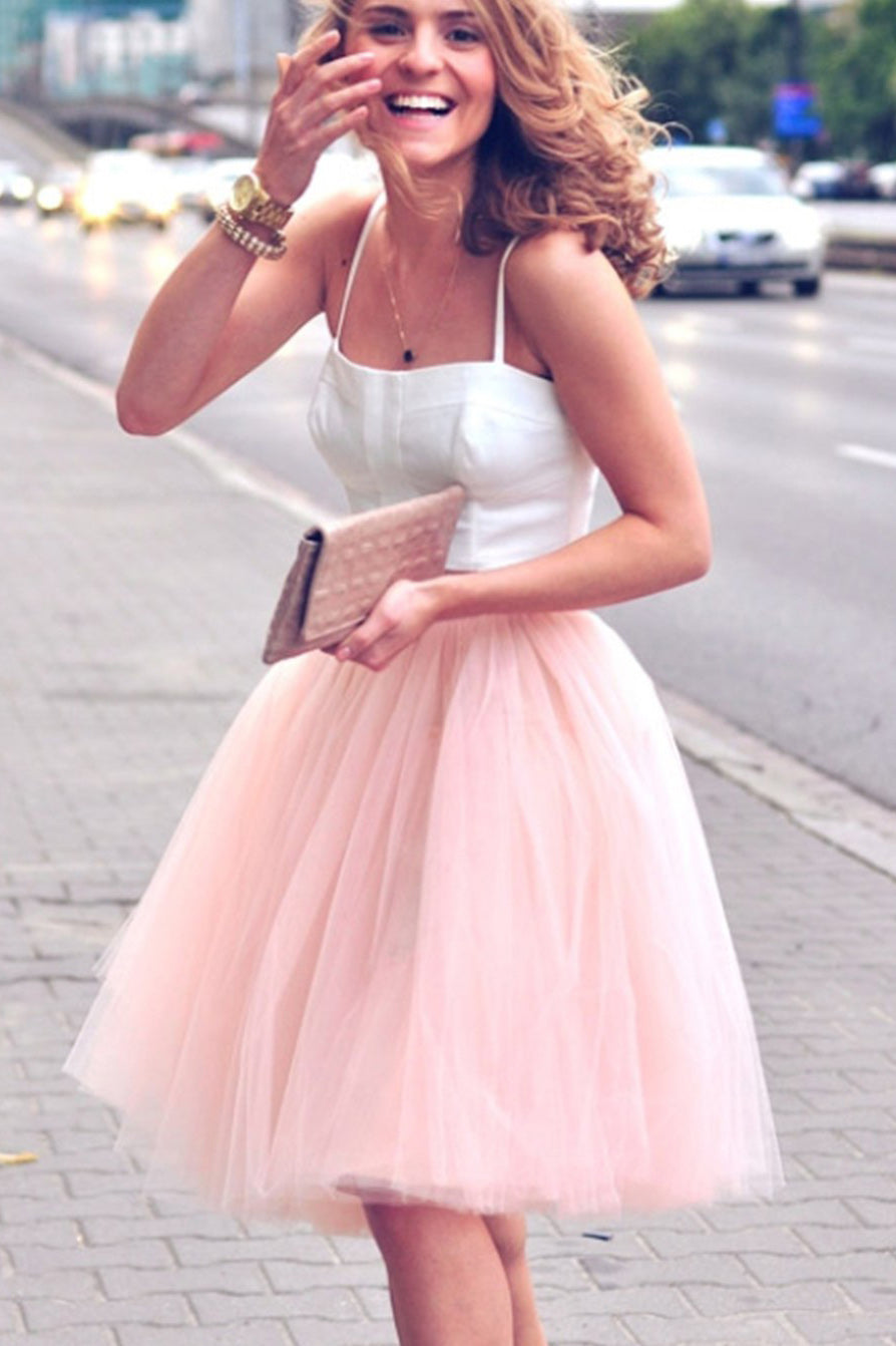 Spaghetti Straps Two Piece Blush Pink Short Homecoming Dresses