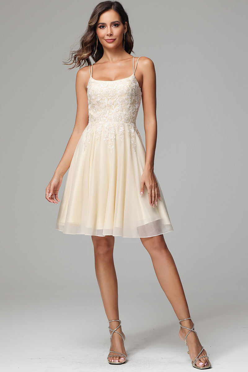 A-line Spaghetti Straps Short Homecoming Dress with Appliques