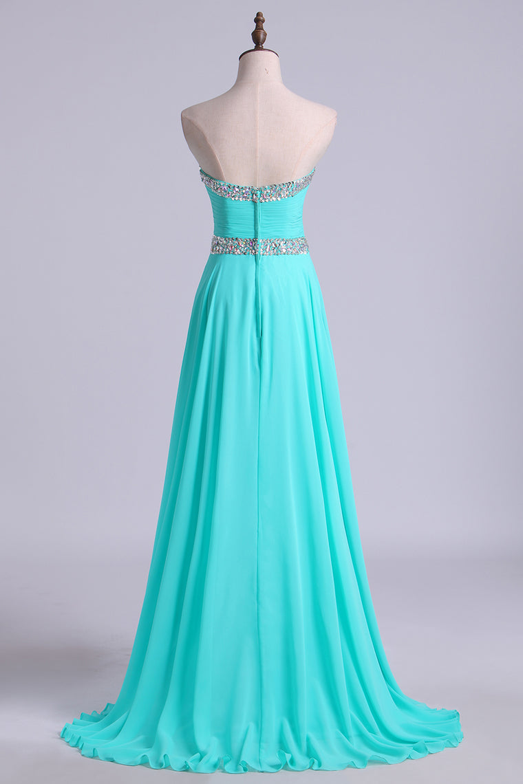 2024 Prom Dresses A Line Floor Length Sweetheart Chiffon With Rhinestone