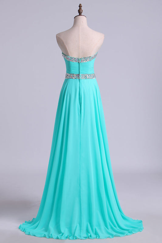 2024 Prom Dresses A Line Floor Length Sweetheart Chiffon With Rhinestone