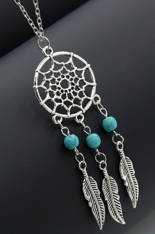 Graceful Turquoise Fringed Feather Ladies' Silver Necklaces