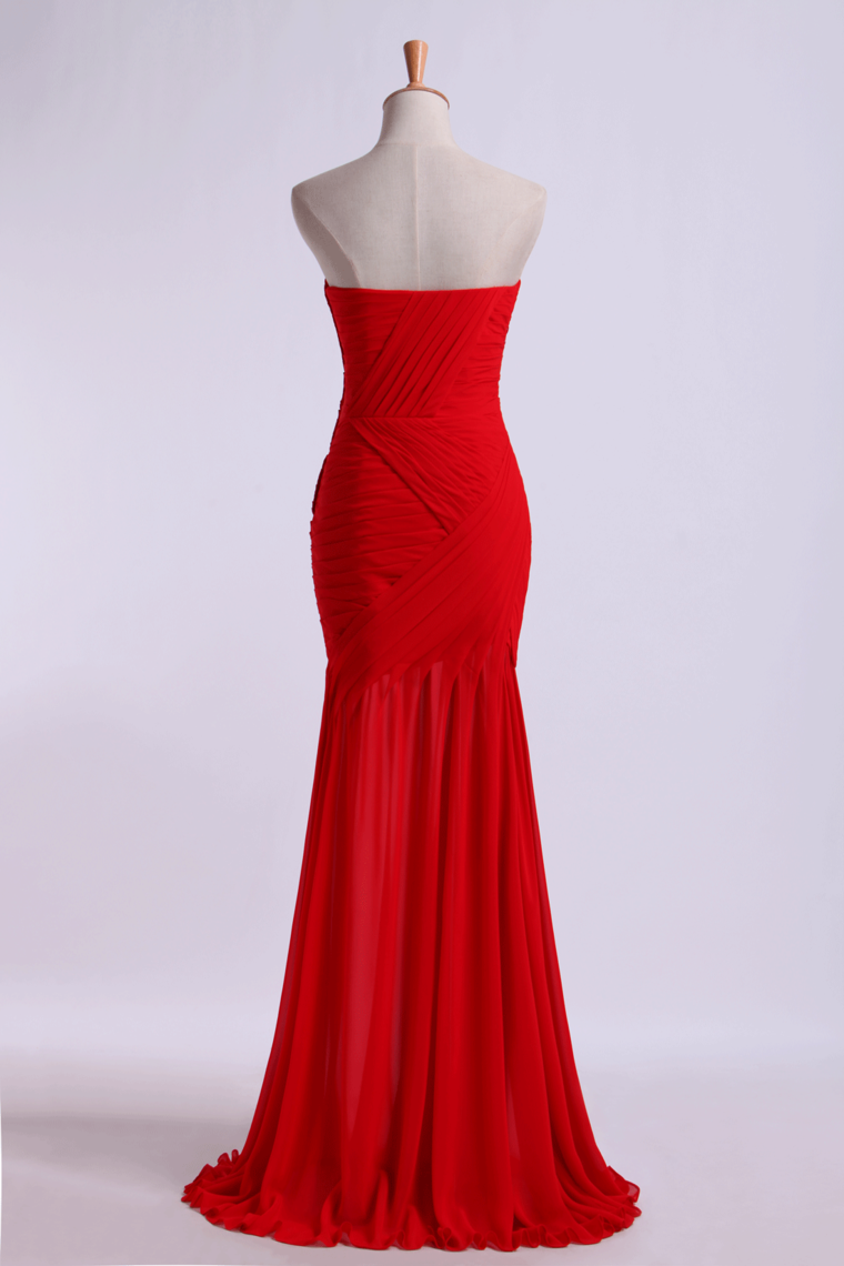 2024 Prom Dresses Sheath Sweetheart Chiffon With Slit And Ruffles