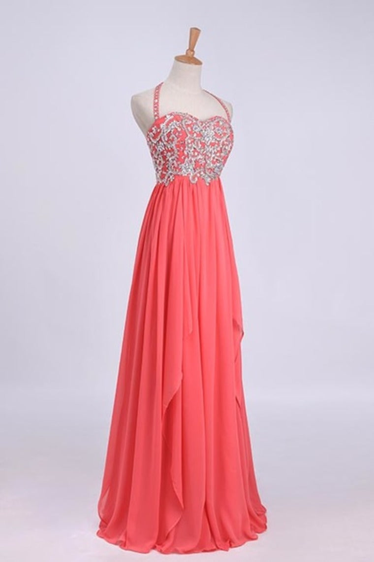 2024 Prom Dresses Empire Waist Halter Floor Length Chiffon