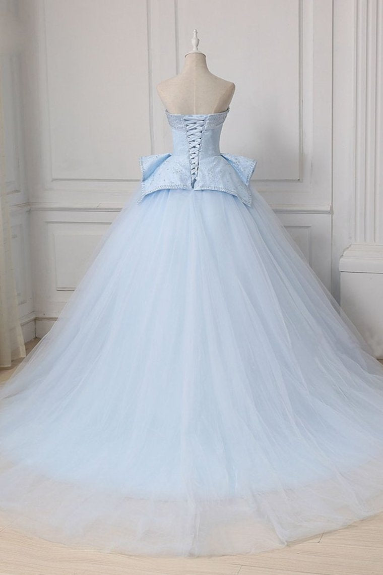 Sweetheart Ball Gown Beading Tulle Prom Dress, Court Train Quinceanera Dress