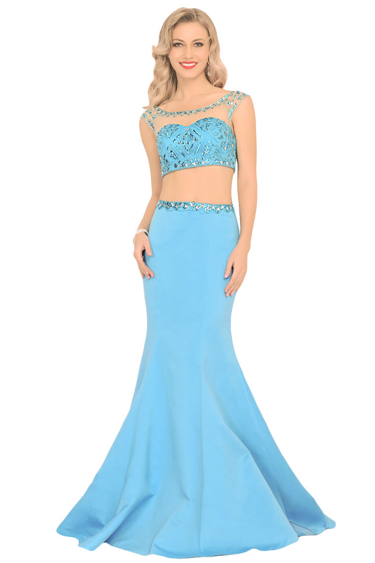 2024 Two-Piece Scoop Prom Dresses Mermaid Satin With Beading