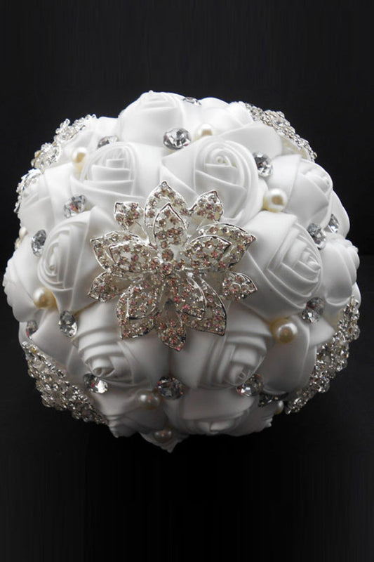 Wedding Bouquet Ribbon Roses With Rhinestone Brooch (32*22cm)