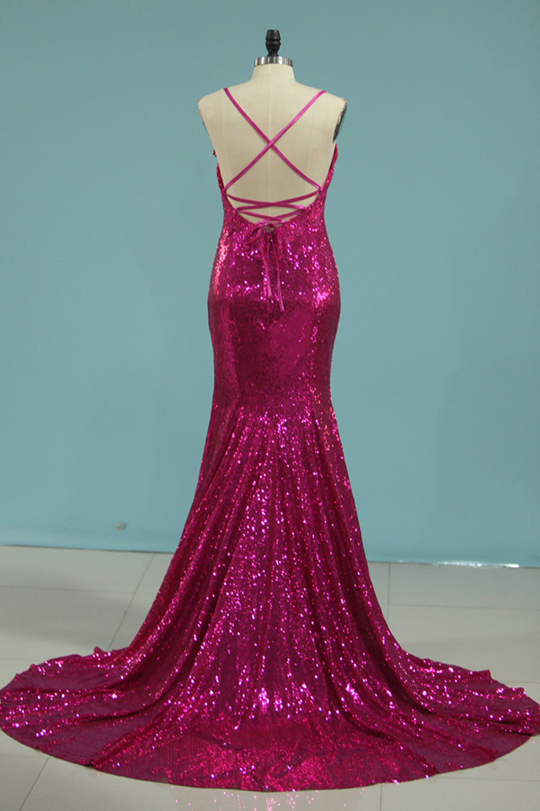 2024 Mermaid Spaghetti Straps Prom Dresses With Applique Sequins