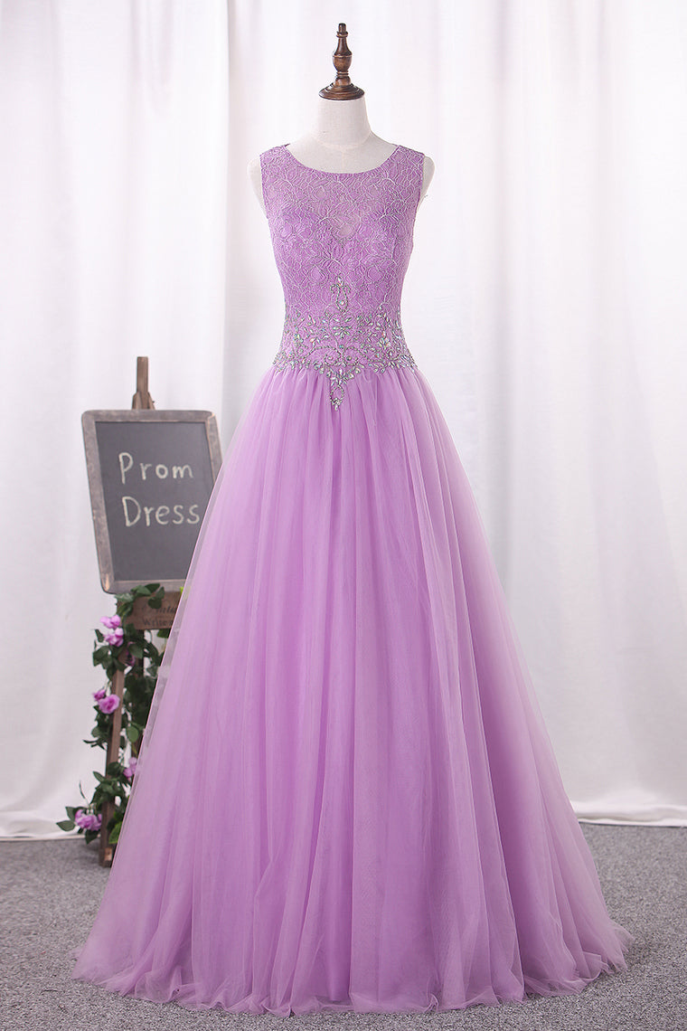 2024 Ball Gown Scoop Quinceanera Dresses Floor-Length Tulle Lace Up Back